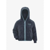 Dark gray plush lemieux mini teagan fleece petrol jacket with light gray zipper and trim for cozy wear