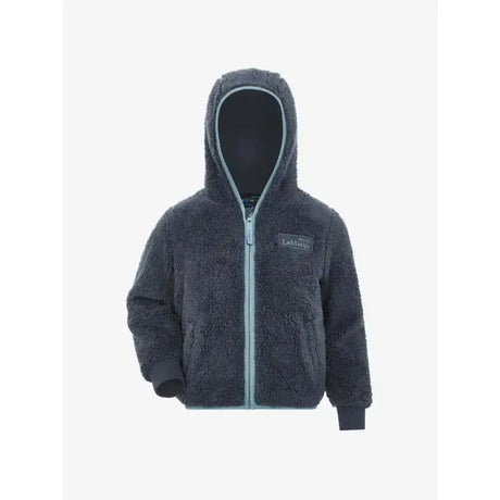 Dark gray plush lemieux mini teagan fleece petrol jacket with light gray zipper and trim for cozy wear