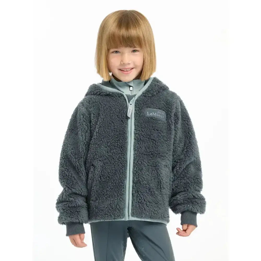 Dark gray lemieux mini teagan fleece petrol jacket with plush fleece lining and light gray zipper and trim