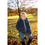 Navy blue lemieux mini teagan fleece petrol zip-up jacket with light gray trim fleece lining and small logo on chest