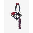 Navy blue and red leather lemieux mini vogue headcollar with fleece inserts and matching leadrope burgundy braided rope
