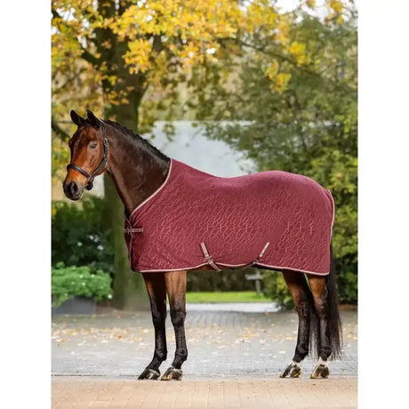 Lemieux lm fleece burgundy quilted horse blanket with white trim and silver buckles super soft anti pill fleece rug
