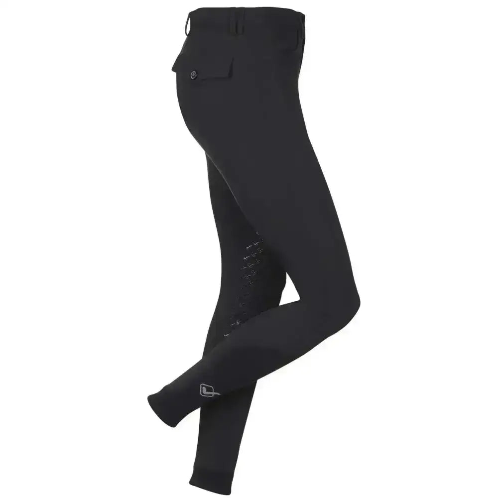 Black lemieux monsieur breeches with sleek fit and subtle white stitching perfect for riding and style