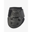 Black lemieux motion cool fetlock boot with carbon fiber texture and adjustable velcro straps for flexible lightweight support