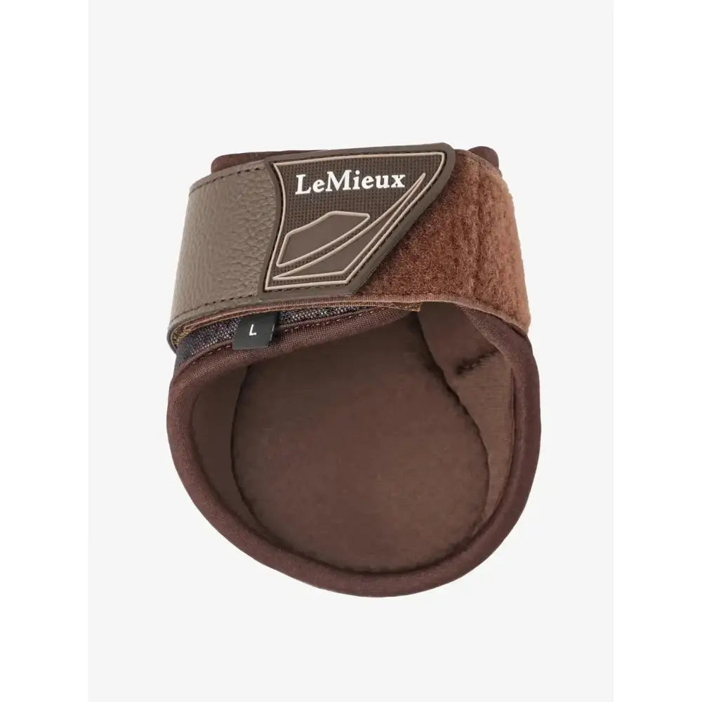 Brown lemieux motion cool fetlock boot brown with textured outer layer and padded interior flexible lightweight boot
