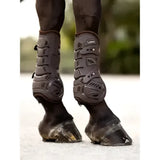 Dark brown lemieux motion cool tendon boot with soft airprene perforated material and adjustable straps for protection