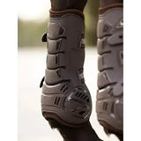 Gray lemieux motion cool tendon boot with textured soft airprene perforated panels and black straps