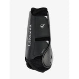 Black lemieux motionflex dressage boot with glossy plastic shell and breathable mesh panels for flexible motionflex dressage