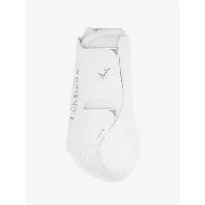 White lemieux motionflex dressage boot with mesh panels and silver logo designed for flexible motionflex dressage use