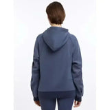 A navy blue lemieux nadine hoodie with smooth shiny fabric and ribbed cuffs in nadine hoodie dusk style
