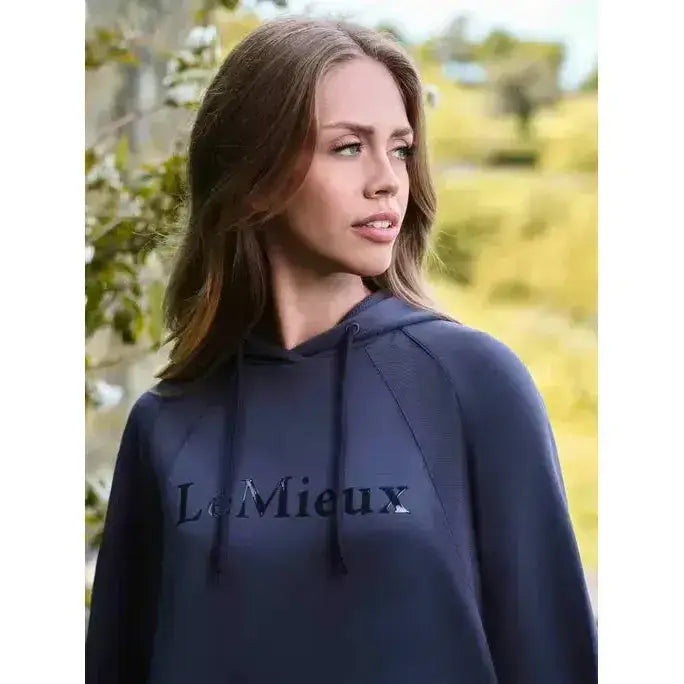 Navy blue lemieux nadine hoodie dusk features dark gray lemieux embroidery on chest perfect for casual wear