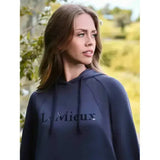 Navy blue lemieux nadine hoodie dusk features dark gray lemieux embroidery on chest perfect for casual wear
