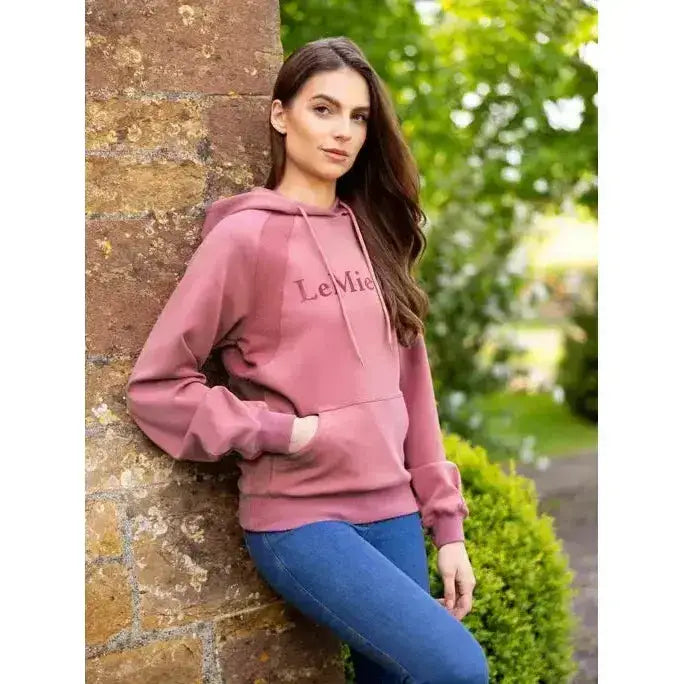Soft pink lemieux nadine hoodie with subtle embroidered logo and drawstring hood in the nadine hoodie peony style