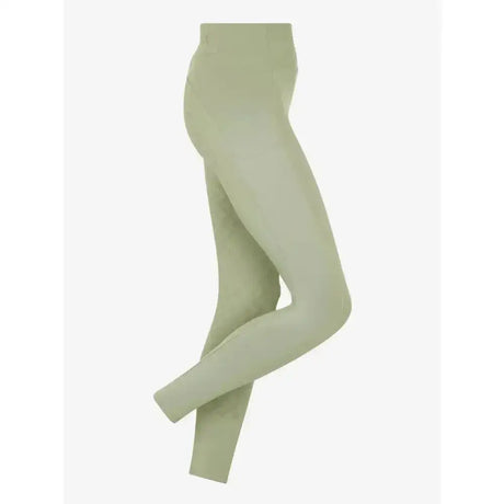 A pair of sleek lemieux naomi pull on breech fern leggings with tapered lower leg in smooth olive green fabric