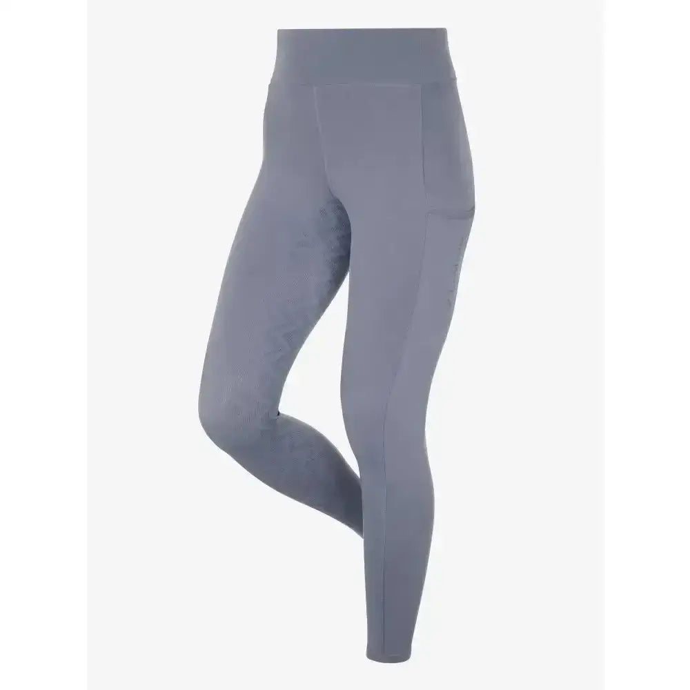Gray lemieux naomi pull leggings with supportive elasticated waistband, smooth stretchy fabric, and side pockets breech jay blue