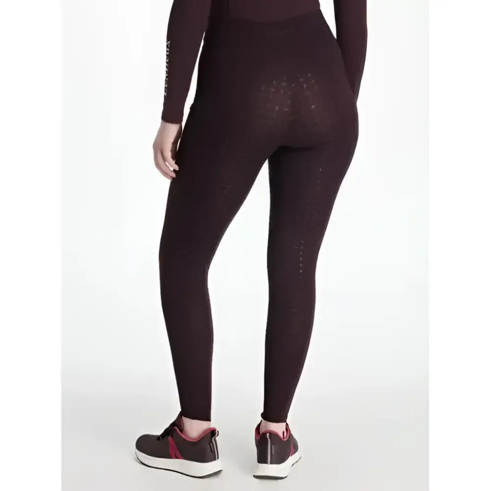 Dark burgundy lemieux naomi pull riding leggings with subtle perforated pattern on the back for breeches use