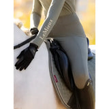 Black leather riding glove with subtle logo on the back for lemieux naomi pull breeches rosemary look