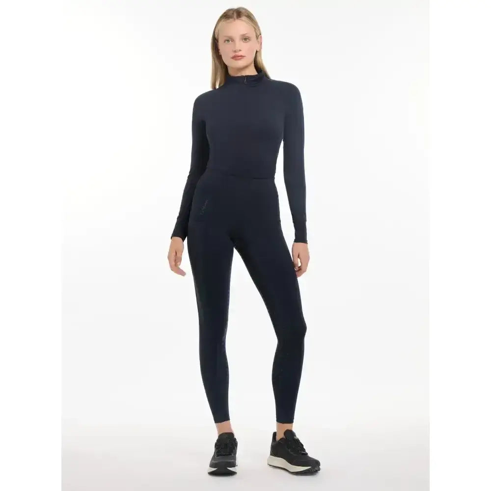 Navy lemieux naomi pull athletic bodysuit with seamless fit supportive elasticated waistband and side pocket detail