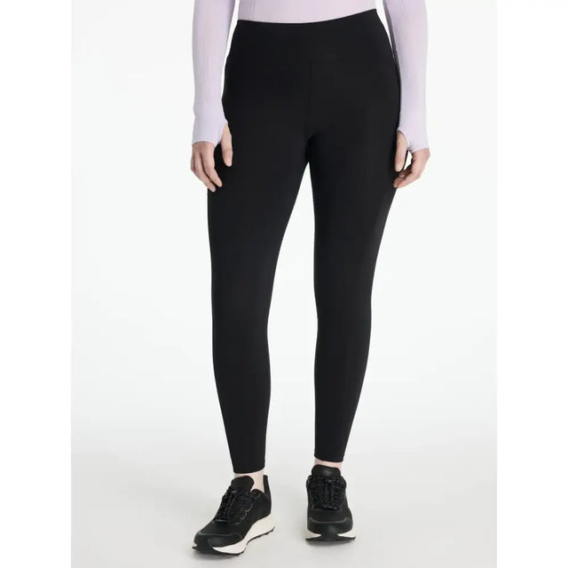 Black high-waisted leggings in lemieux natalie’s brush fabric with smooth stretch and subtle side seam detailing