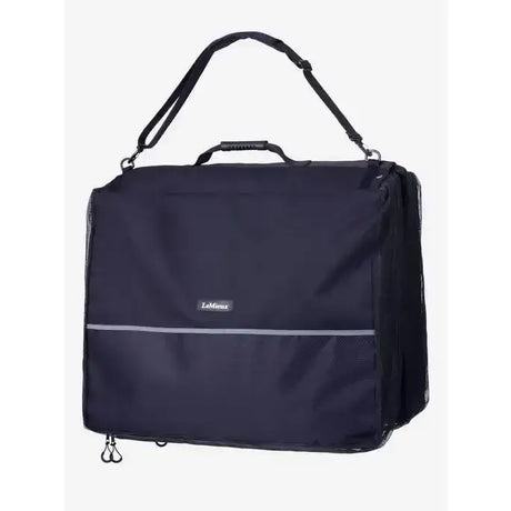 Dark navy blue lemieux saddle pad carry bag with black strap and reflective stripe for true lemieux aficionados