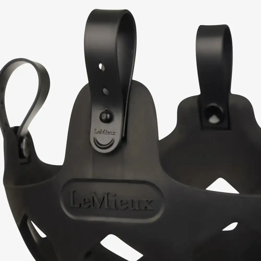 Black lemieux noma grazing muzzle with matte finish and geometric cutouts designed for natural turnout use