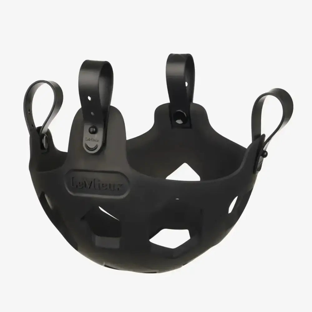 Black lemieux noma grazing muzzle with sleek molded design and reinforced handles for natural turnout use