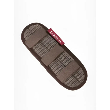 Brown lemieux noseband pad showing woven mesh and elasticated strap sections for comfort and fit