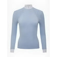 Light blue lemieux olivia long sleeve show shirt with laser-cut lace sleeve and high collar perfect for riding