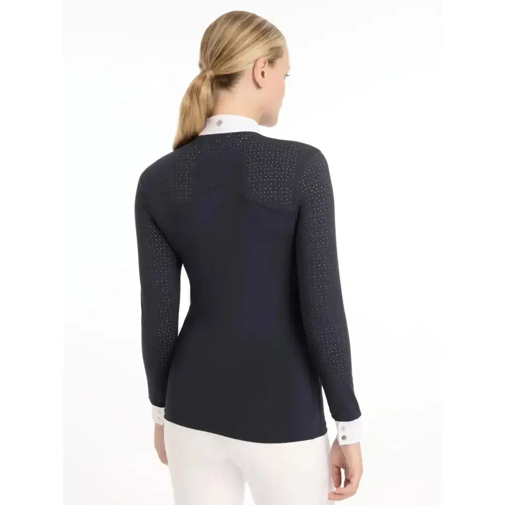 Lemieux olivia long black riding top with subtle sparkling embellishments and super soft stretch fabric