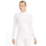 White lemieux olivia long sleeve show shirt with subtle textured pattern and high neck for equestrian events