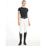 Black lemieux olivia short sleeve show shirt with white trim and super soft stretch for riding comfort