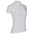 White lemieux olivia short sleeve show shirt with high collar and intricate diamante detailing in super soft stretch