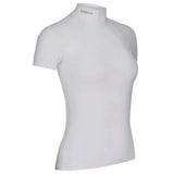 White lemieux olivia short sleeve show shirt with high collar and intricate diamante detailing in super soft stretch