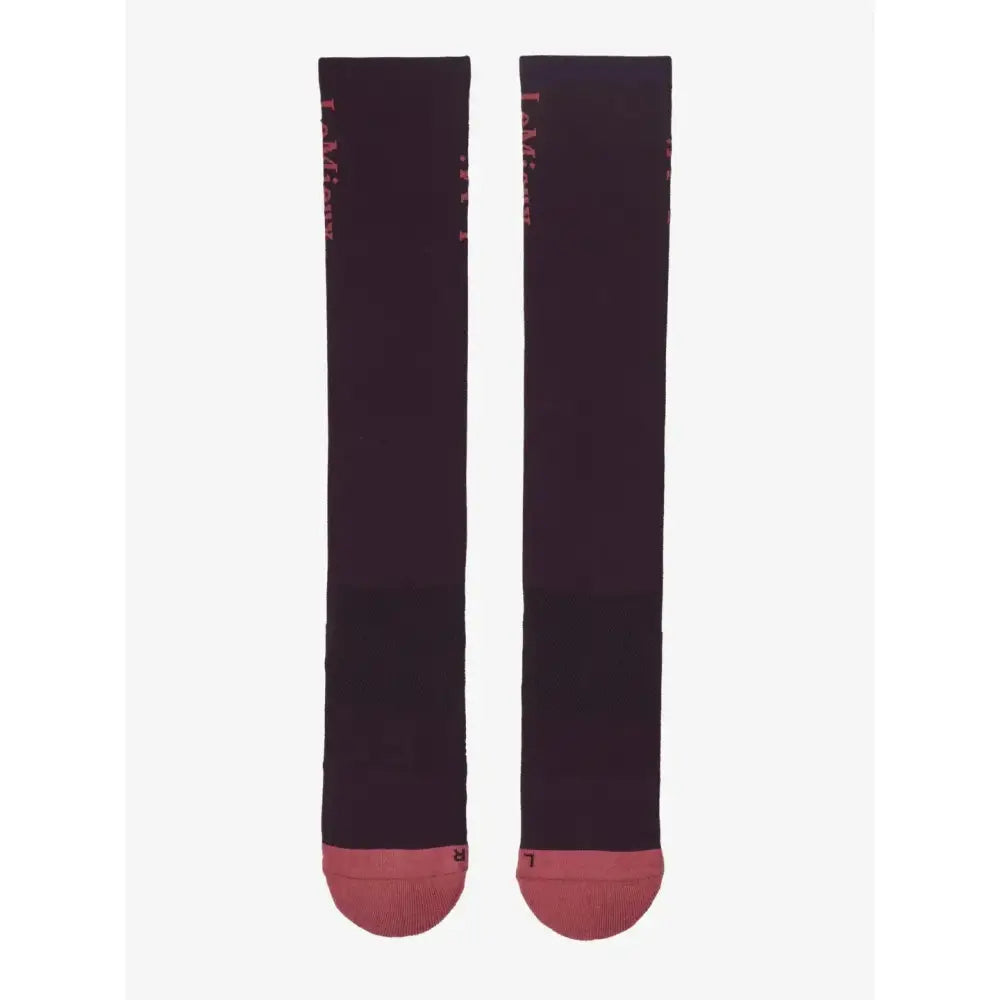 Dark purple lemieux performance socks damson with pink toe caps and subtle pink branding along the side