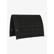 Black quilted lemieux pillow pad black with horizontal stitching and small red brand tag for horse saddles