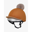Warm orange lemieux pippa hat silk with soft gray pom pom and silver reflective trim in hat silk ginger style