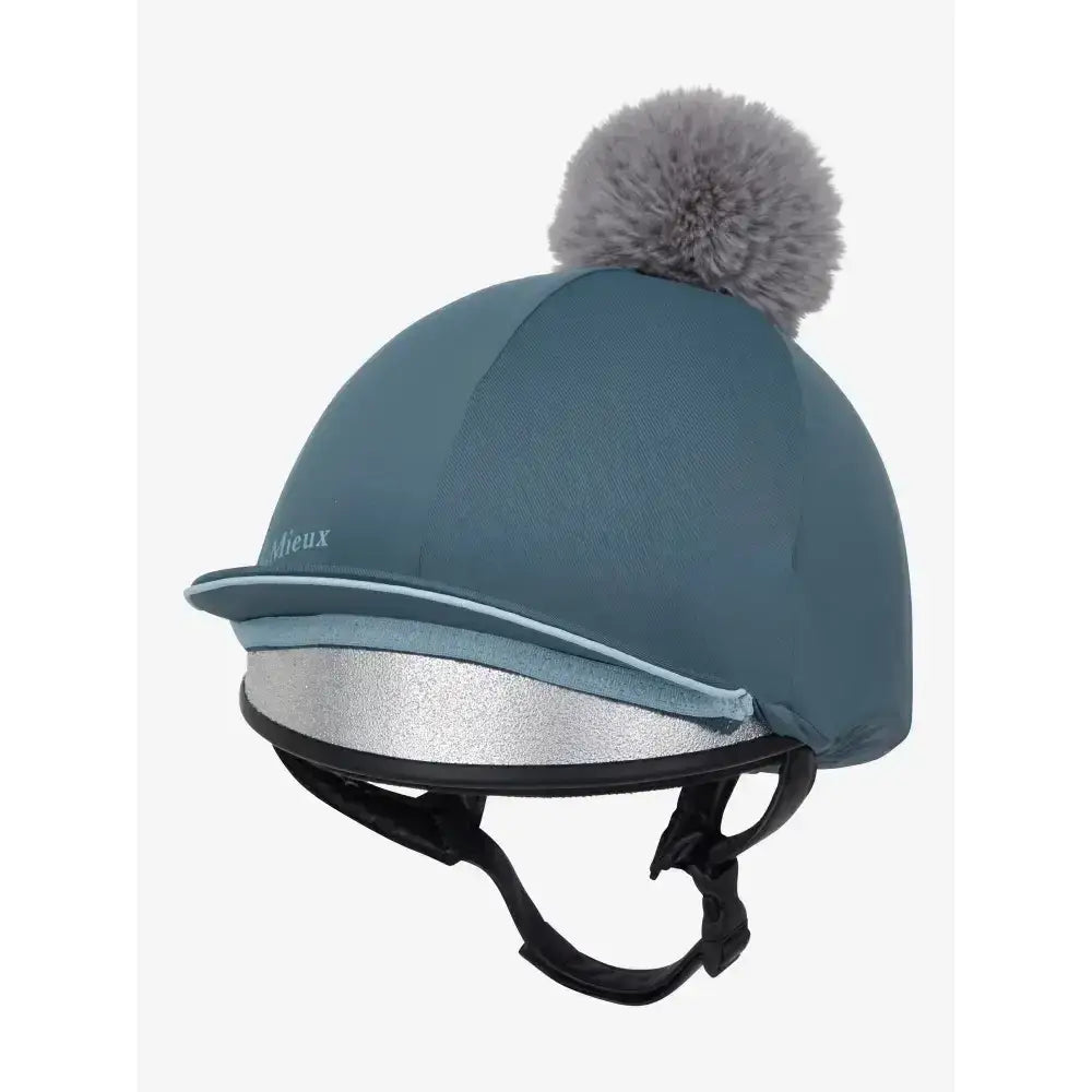 Teal lemieux pippa hat silk petrol with silky smooth four-way fabric gray faux fur pom-pom and silver reflective trim