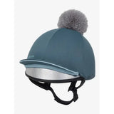 Teal lemieux pippa hat silk petrol with silky smooth four-way fabric gray faux fur pom-pom and silver reflective trim