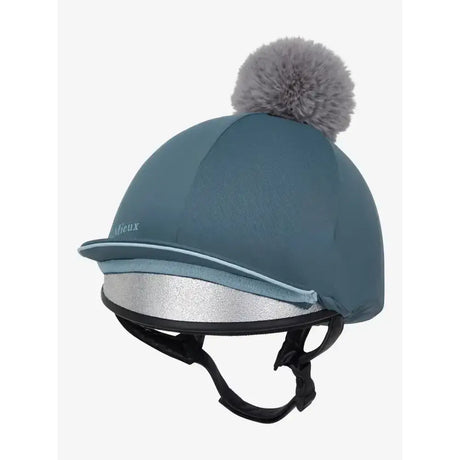 Teal lemieux pippa hat silk petrol with silky smooth four-way fabric gray faux fur pom-pom and silver reflective trim