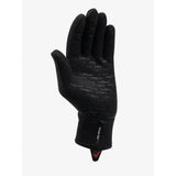 Black lemieux polartec gloves with textured surface and wrist strap shown from the back ideal winter riding glove