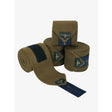 Tan lemieux polo bandages alpine horse wrap rolls with navy blue branded labels for secure polo bandages use