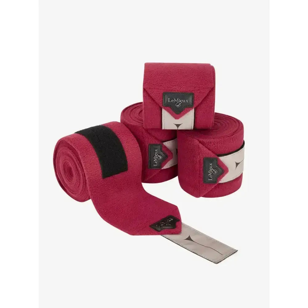 Fuchsia lemieux polo bandages ember with black and white accents perfect for stylish horse leg protection