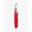 Red braided lemieux polycotton leadrope chilli with silver metal clip and branded tag for horse handling