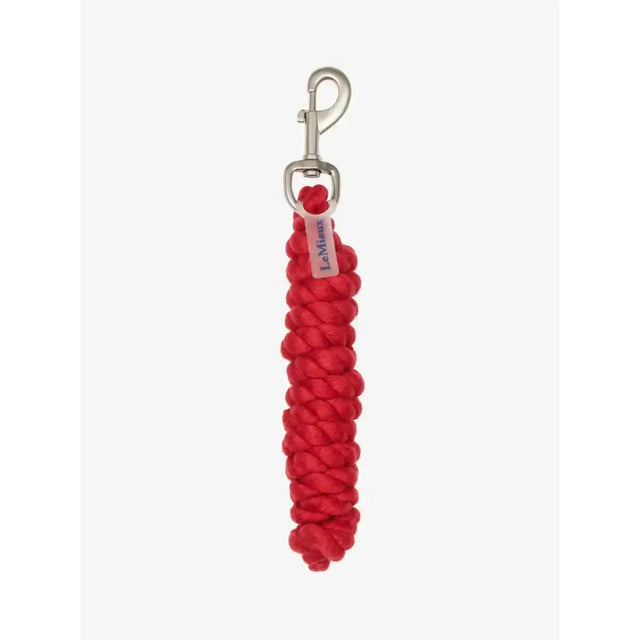 Red braided lemieux polycotton leadrope chilli with silver metal clip and branded tag for horse handling