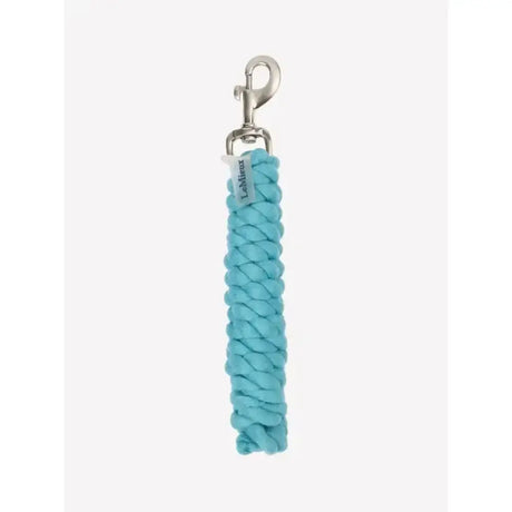 A turquoise lemieux polycotton leadrope lagoon braided keychain with a silver-toned metal clip for easy use