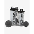 Black textured spherical lemieux pomms ear plugs in clear cylindrical packaging for comfortable noise protection
