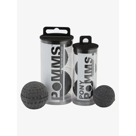 Black textured spherical lemieux pomms ear plugs in clear cylindrical packaging for comfortable noise protection