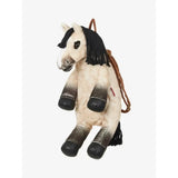 A plush lemieux pony bag dream backpack with cream black gradient body brown leather straps and black hoof feet