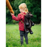 Dark brown plush lemieux pony bag freya with tan straps and black hoof accents perfect for kids and pony lovers