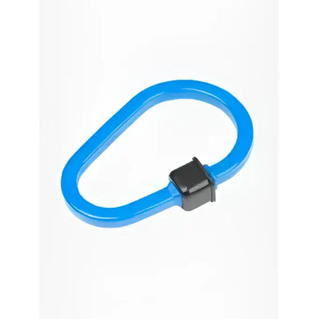 Blue plastic lemieux poplock safety lock carabiner with black locking mechanism for secure gear attachment
